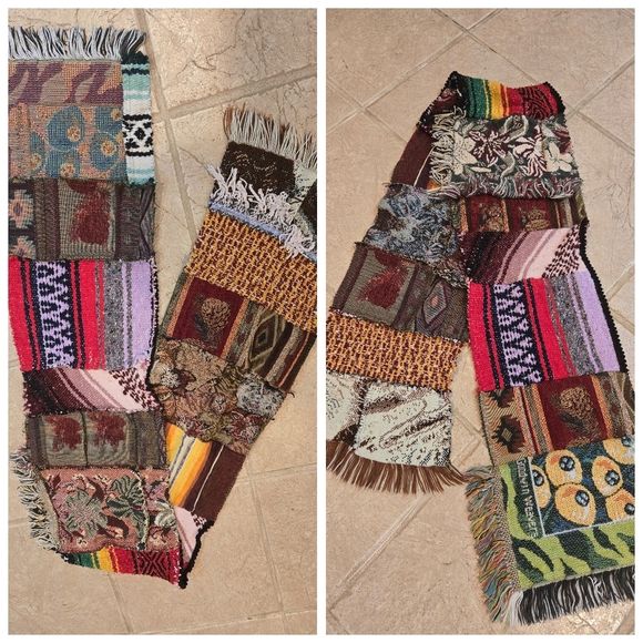 Upcycled Woven Blanket Patch SCARF winter handmade Dont Throw It Out - Picture 2 of 5